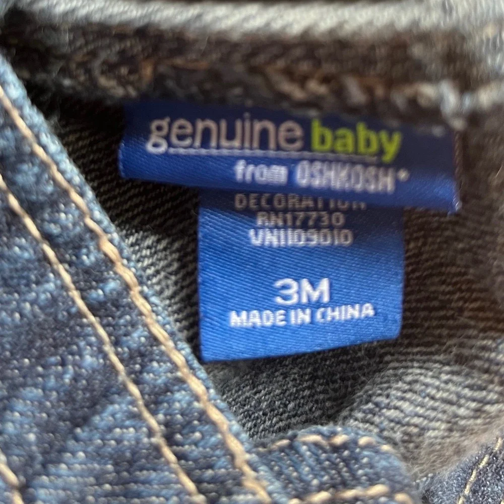 Genuine Baby from OshKosh Denim Overalls‎ Dark Wash Blue Shortalls 3M Infant